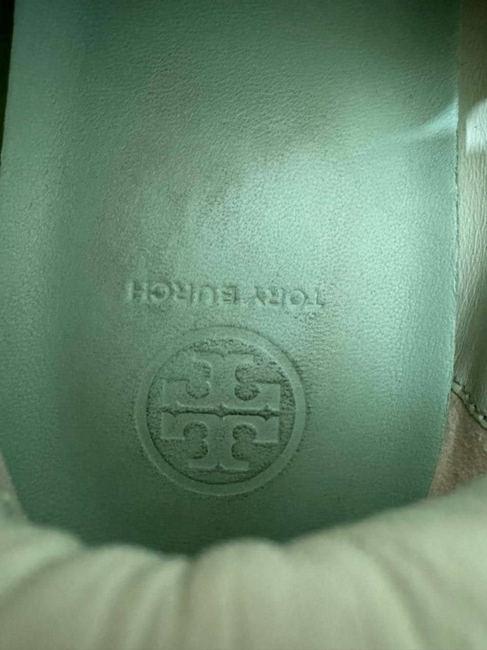 Tory Burch Mint Green White Suede Leather Logo Sneakers Women's 9.5 - Picture 11 of 15